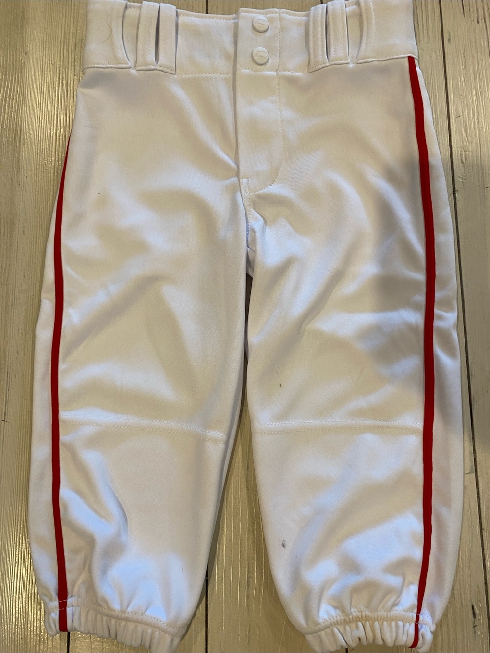 Kids White Baseball Pants with Red Side Stripe